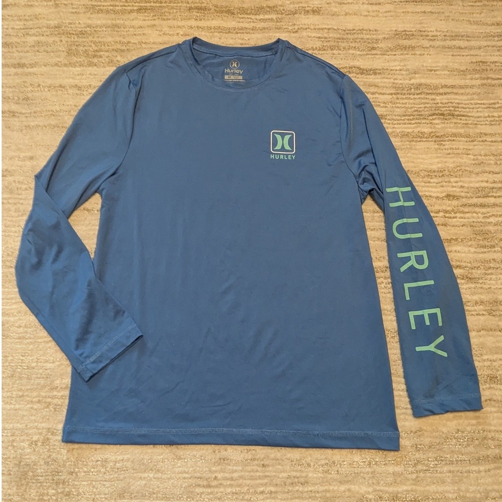 Hurley Rash Guard Mens Sz M Blue Long Sleeve Sun Protection Shirt Performance